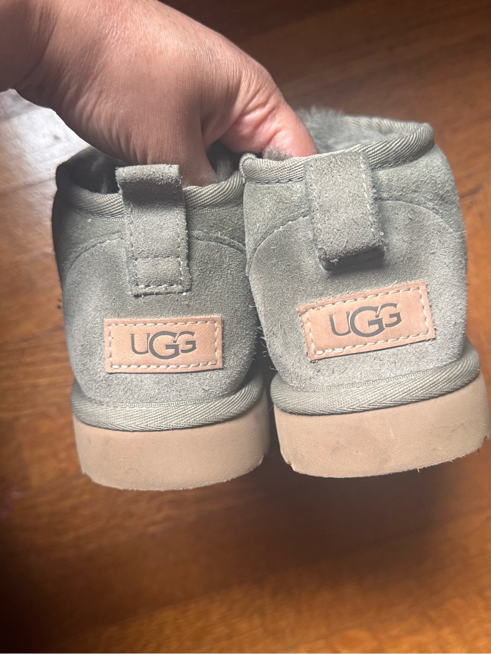 UGG Booties in Olive Suede with Tan Soles